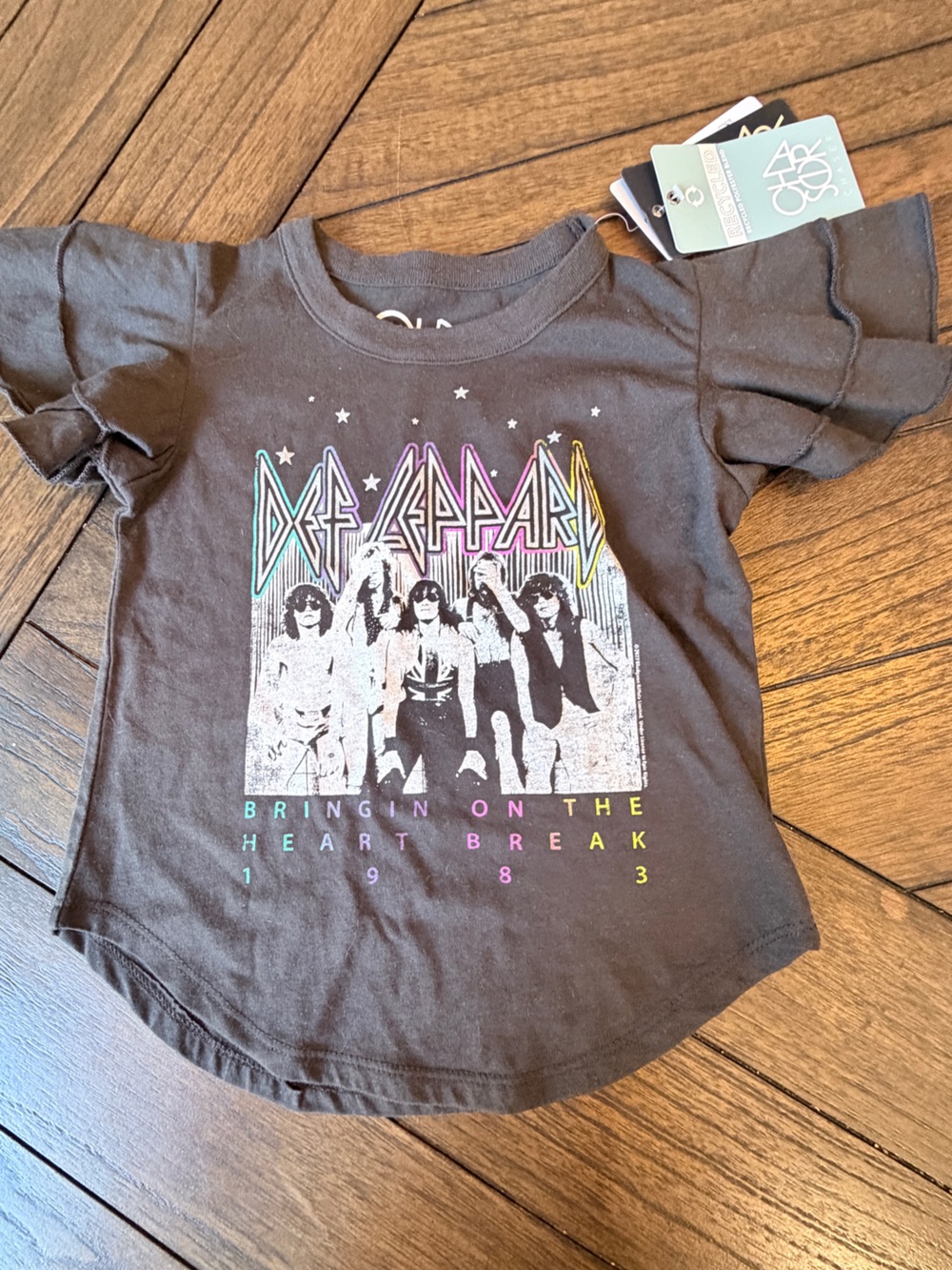 Girls' CHASER Black Graphic Def Leppard Band Tee with Colorful Print Size 5